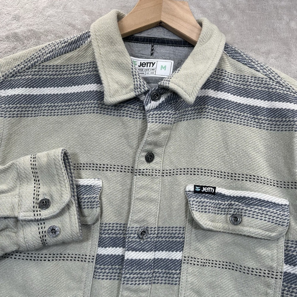 Jetty Horizon Flannel‎ Shirt Jacket Men's M Beige Blue Plaid Shacket